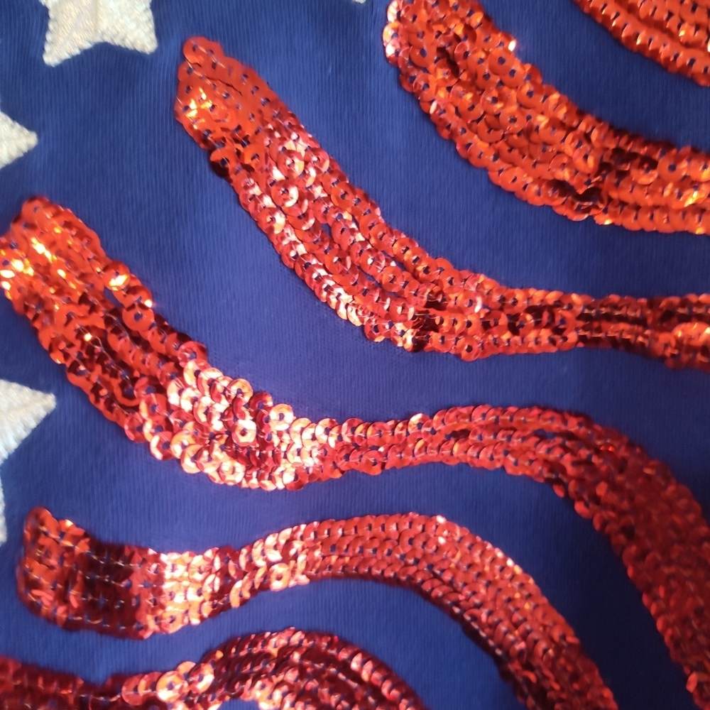 Quacker Factory Blue Tee with Red and White Stars - Picture 4 of 7
